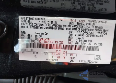 2014 Ford Focus Se из США, поврежденный, VIN 1FADP3F23EL203306